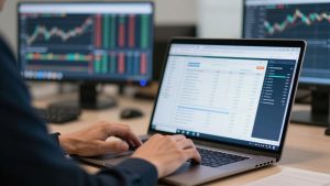 MetaTrader 5 trading platform on a laptop screen.