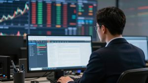 Trader analyzing financial data on a digital platform.