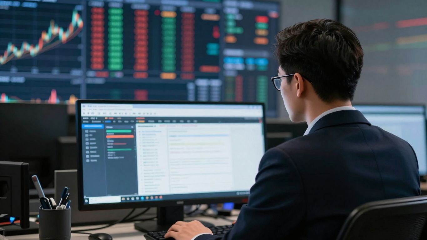 Trader analyzing financial data on a digital platform.