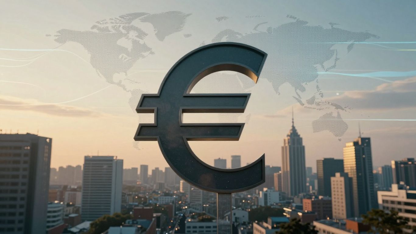 EURUSD currency pair with cityscape background