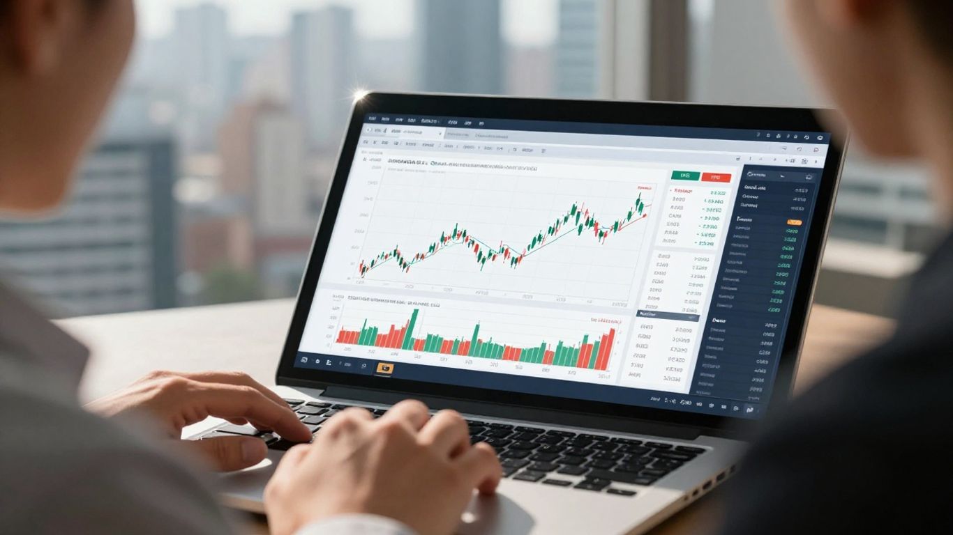 Trader analyzing financial charts on a tablet.