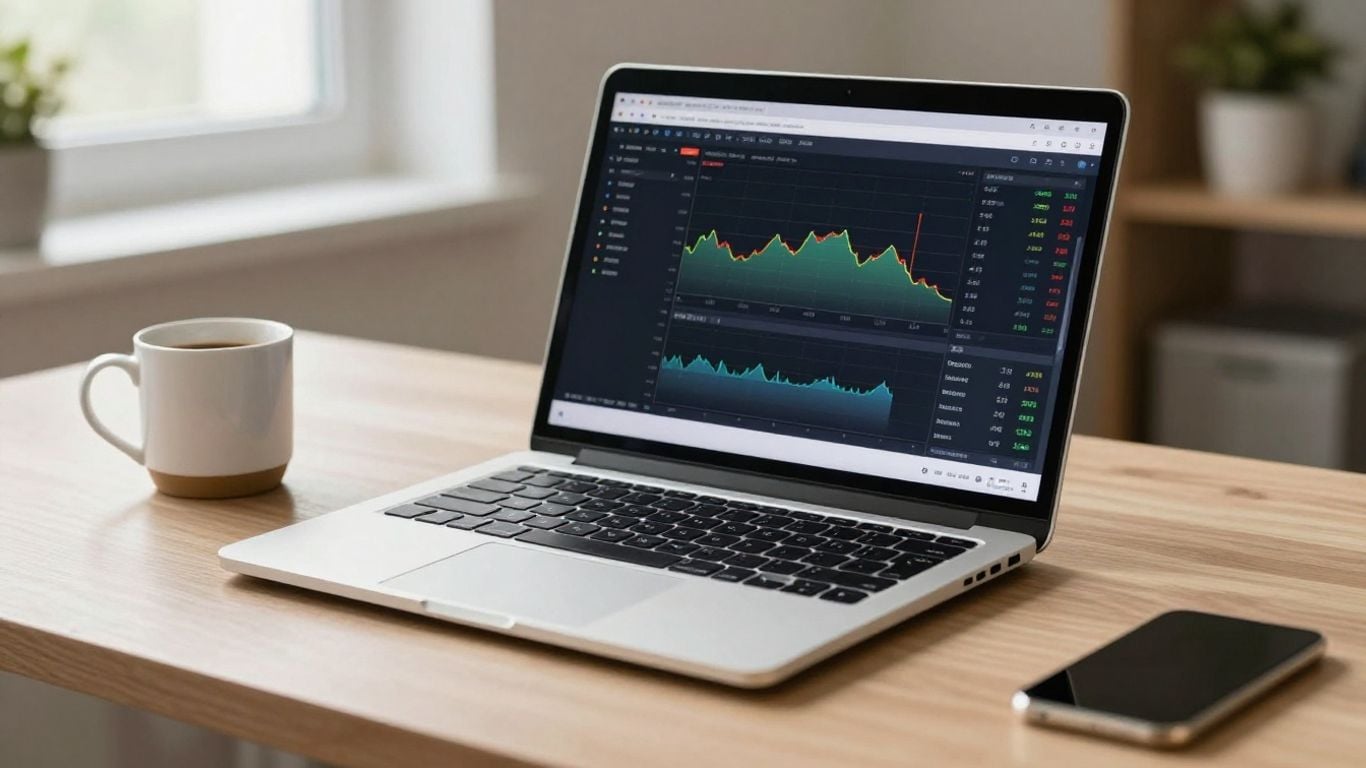 Laptop with forex trading charts on desk