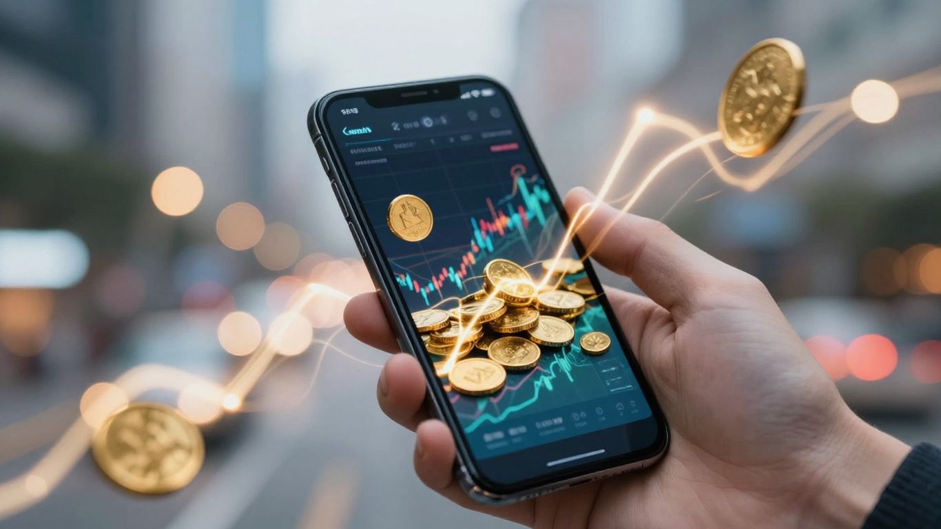 Investor using trading tools on a smartphone.