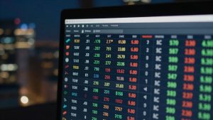 Forex trading data on a computer screen.