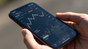 Financial chart on a smartphone screen.
