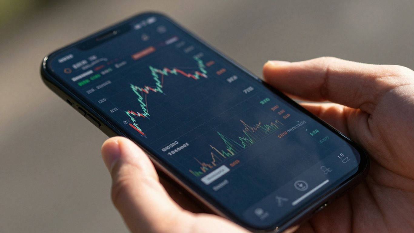 Financial chart on a smartphone screen.