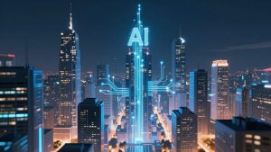 AI transforming forex markets with glowing digital streams.