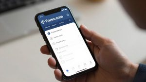 Forex.com login screen on a smartphone.