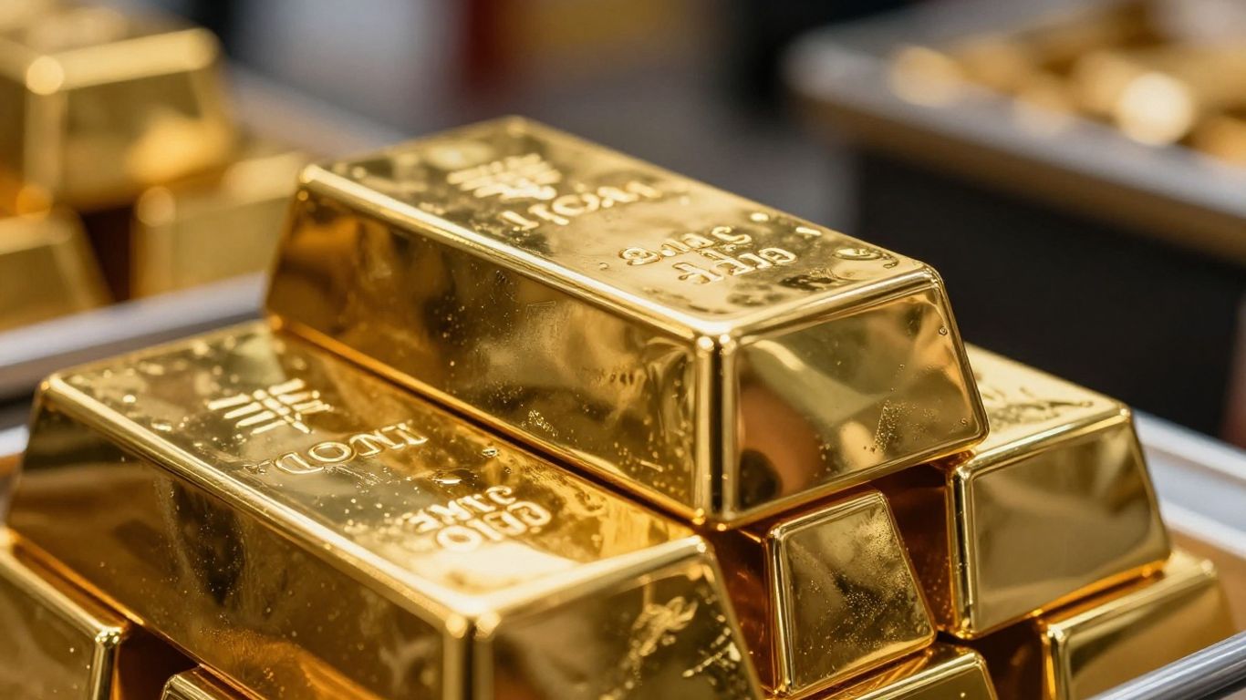 Gold bars and Forex market backdrop.