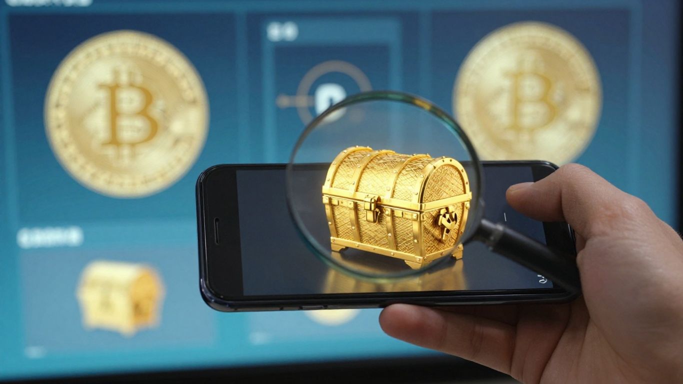 Golden treasure chest on a smartphone screen.