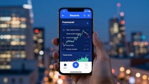 Forex trading app on a smartphone in the UK.