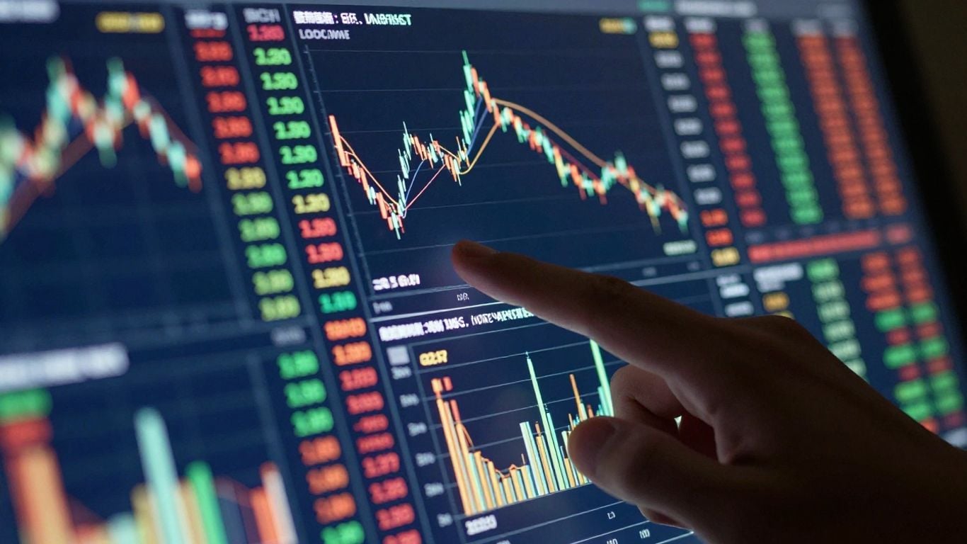 Digital trading platform with charts and data.