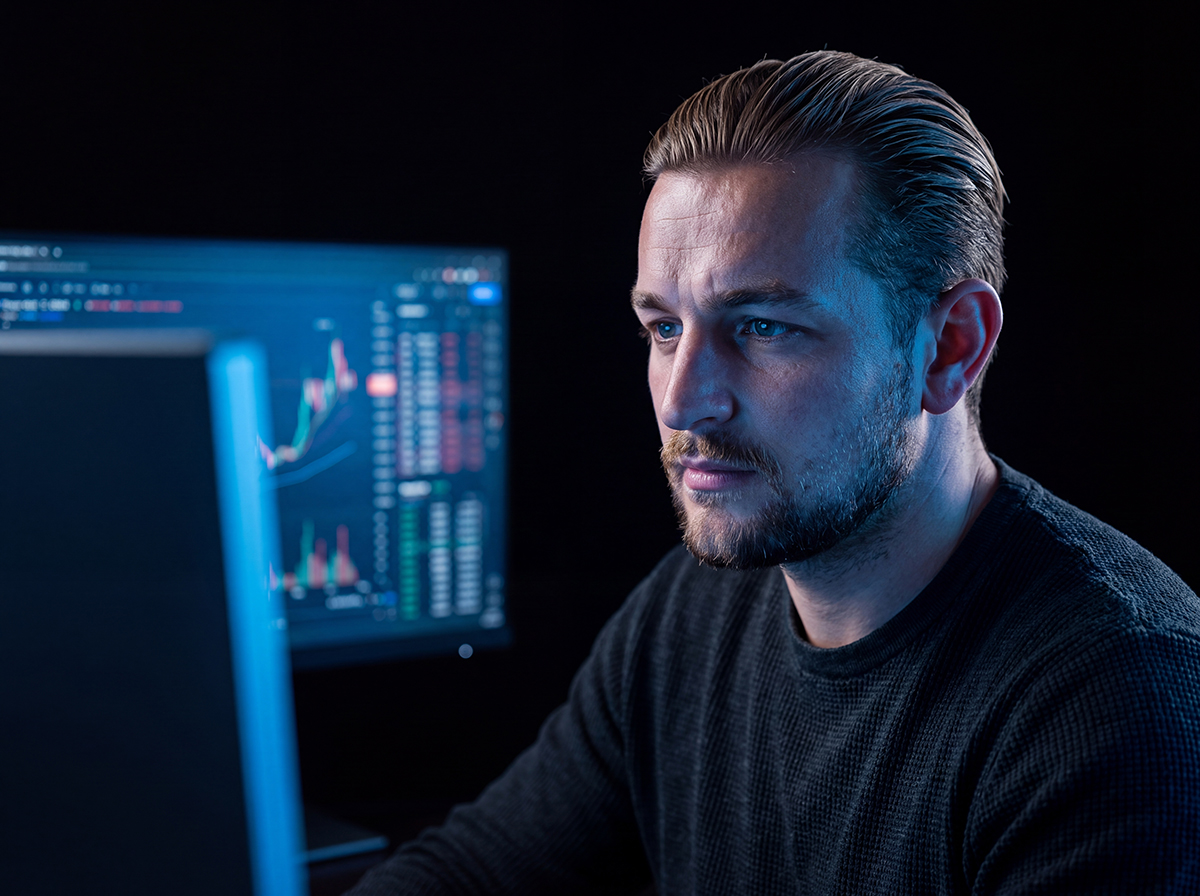 The Forex Complex analyst reviewing a crypto chart setup on a trading desk