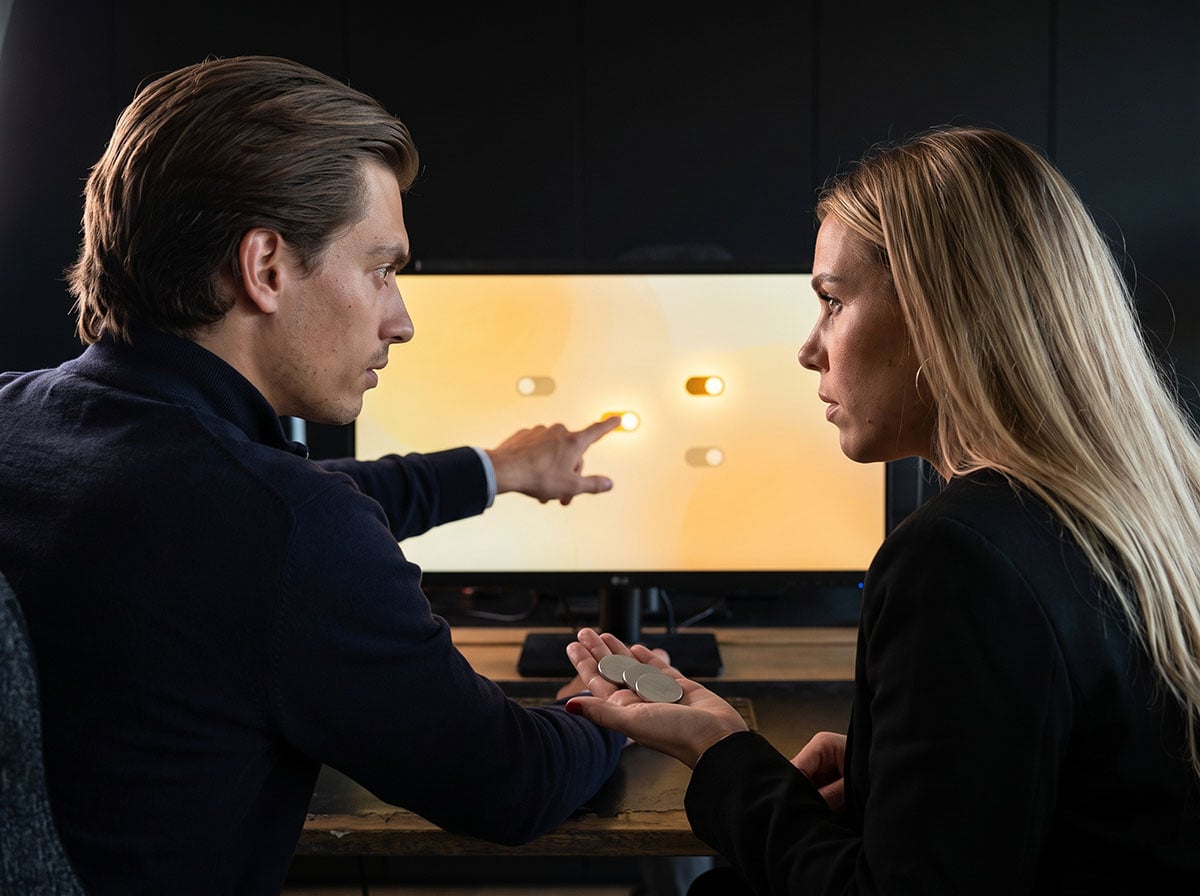 Two Forex Complex analysts weighing up prop firm programs at a switchboard of toggles