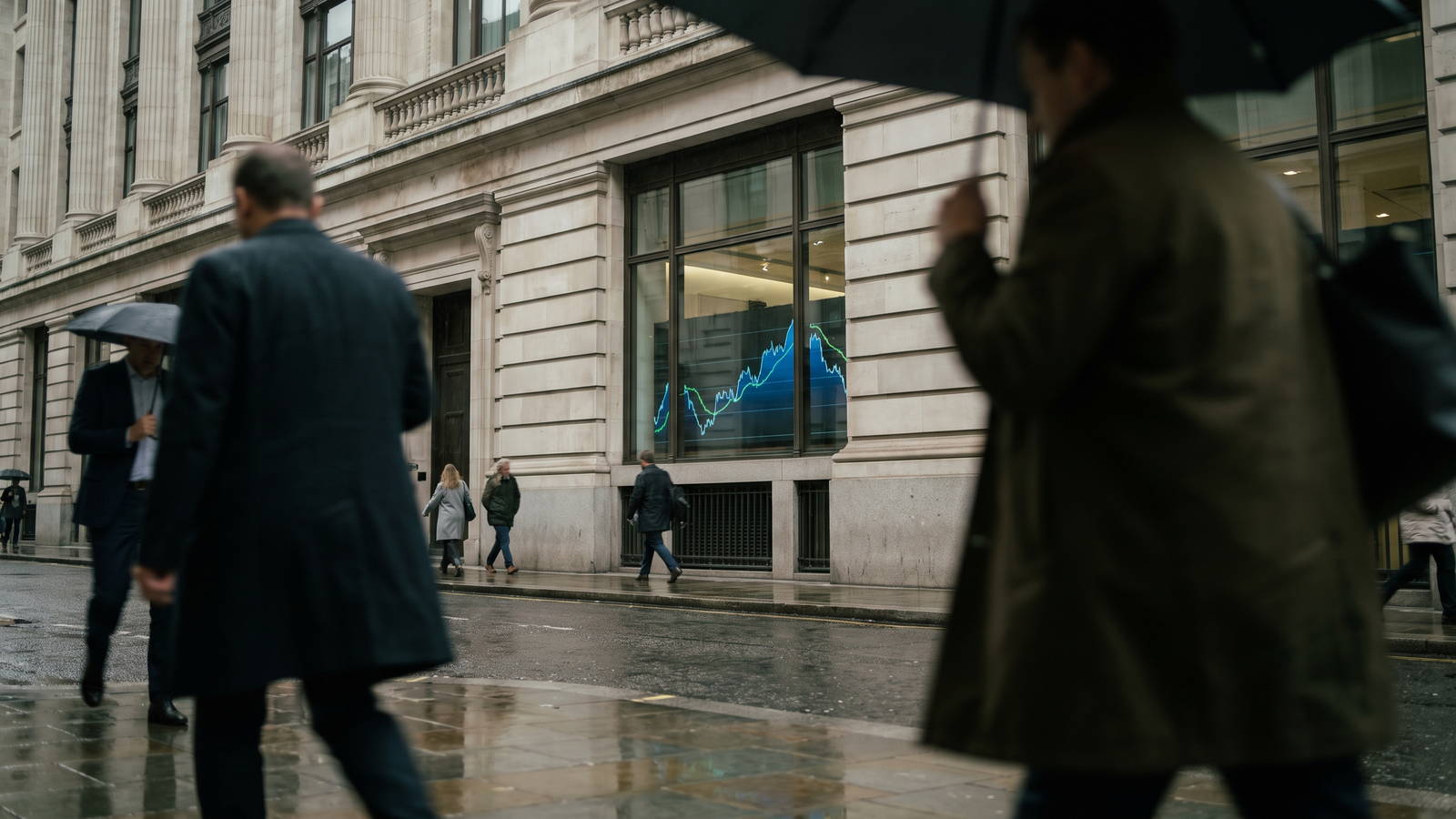 The Bank of England building in London on an overcast morning