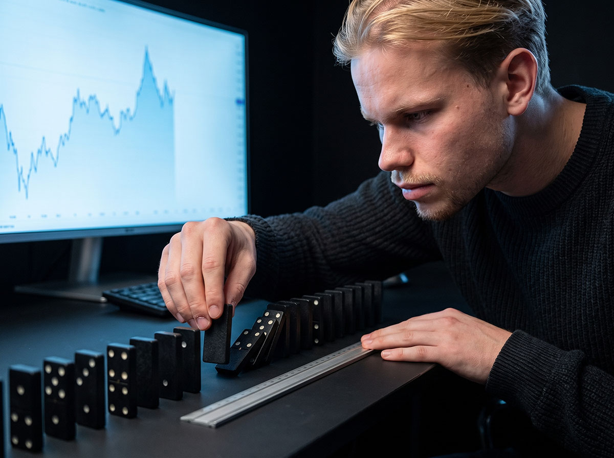 The Forex Complex analyst steadying a line of dominoes before one slip spreads