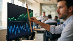 Monitor showing price and an oscillator moving in opposite directions