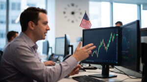 Trader watching a chart spike at a news release