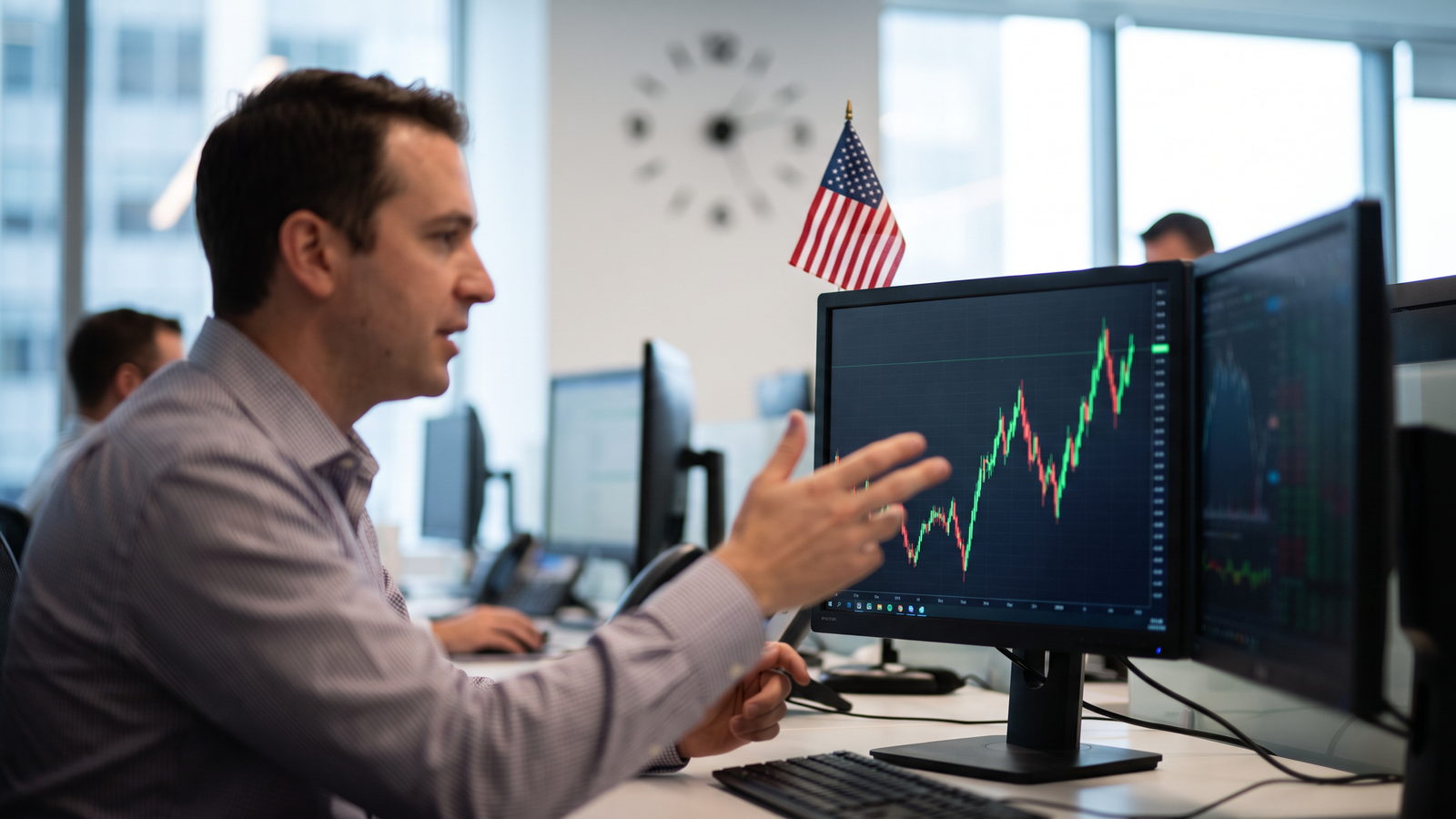 Trader watching a chart spike at a news release