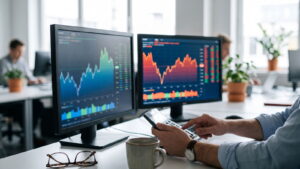 Trader comparing two account pricing pages with a calculator