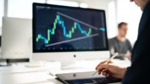 Chart compressing into a triangle pattern on a monitor
